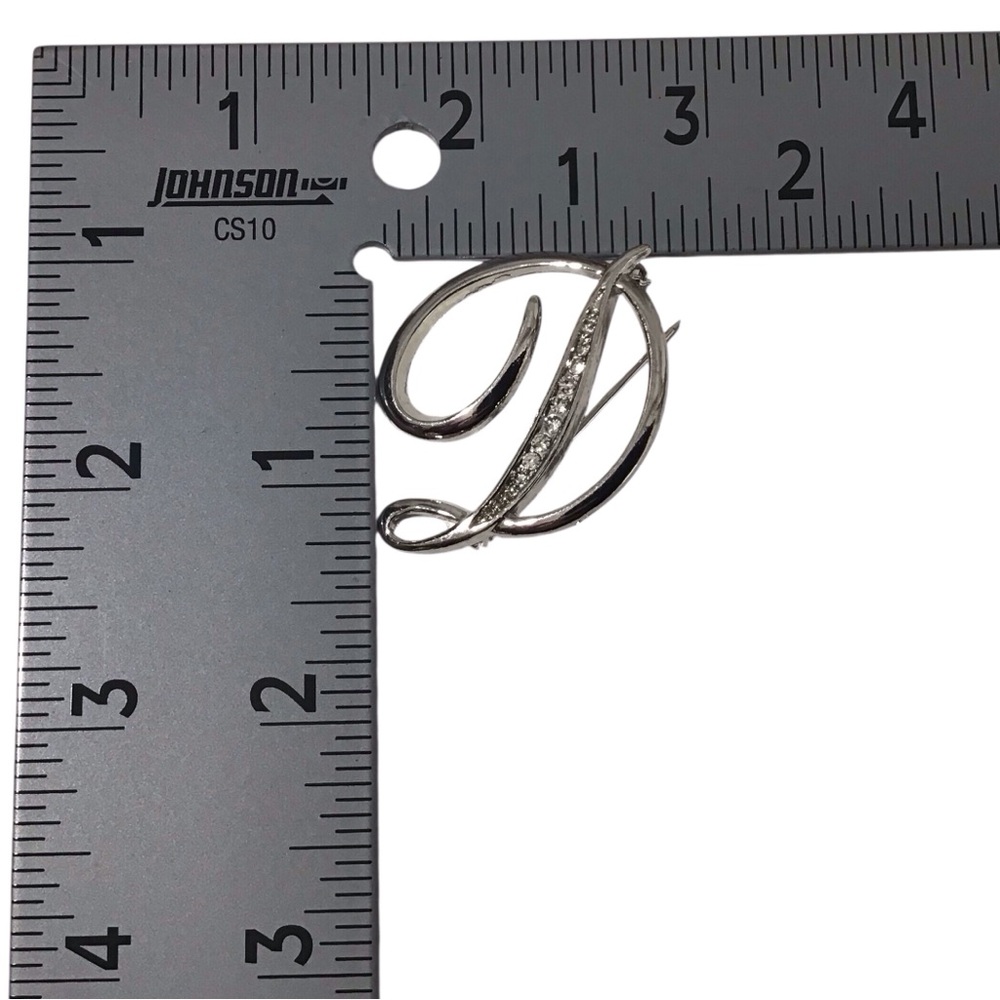 D Brooch Initial Monogram Cursive Silver Tone Met… - image 8